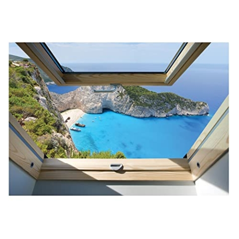 Forwall - Vlies Fototapete Fenster Meer Strand Aussicht Insel Optik 254x184 cm - Fototapeten - Tapeten - für Wohnzimmer Schlafzimmer - Vliestapete Wandtapete Tapete 3D Effekt- inkl. Kleister