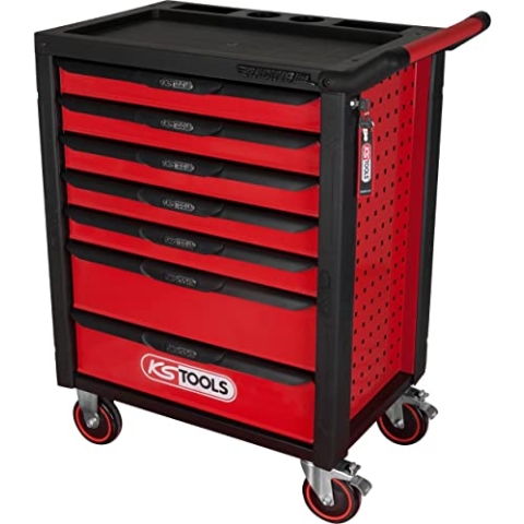KS Tools RACINGline SCHWARZ/ROT Werkstattwagen mit 7 Schubladen, 4042146683019