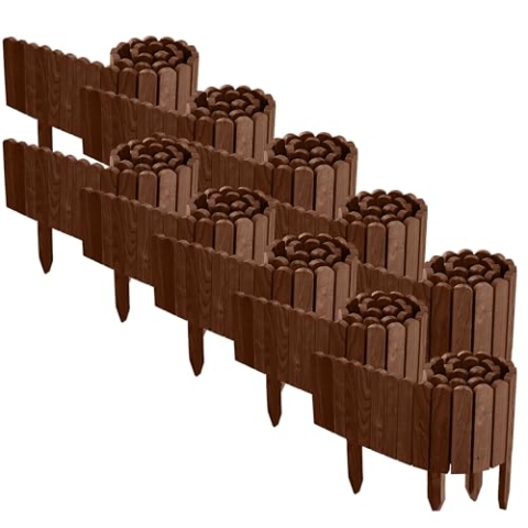 Floranica 20 m Beeteinfassung Flexibler Holzzaun 10 St. 2 m x 20 cm Braun Steckzaun aus Kiefernholz Rasenkante Teichzaun Rollboard 10 tlg Erweiterbares Zaunset für Garten