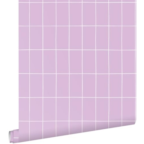 ESTAhome Tapete kleine Fliesen Violett und Weiß 0.53 x 10.05 m