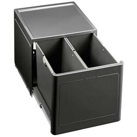BLANCO BOTTON Pro 45/2 Manuell | Abfall Müllsystem | für 45 cm breite Unterschränke | System zur Bodenmontage hinter Schwenktüren | 2 x 13 Liter Eimer