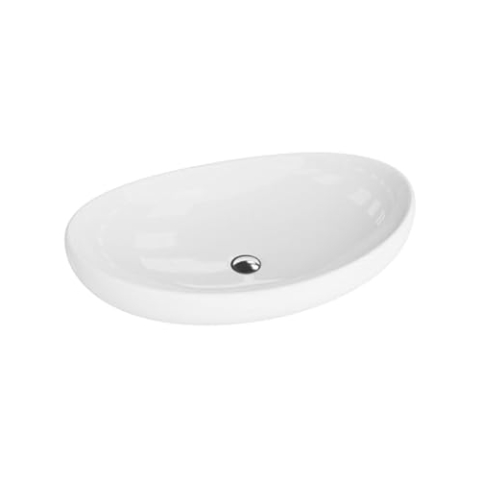 LAVITA Aufsatzwaschtisch Barco Aufsatzwaschbecken Oval Waschbecken Ohne Überlauf und Hahnloch Aus hochwertigem Porzellan Waschtisch modernes Badkeramik Waschplatz 63x42x16 cm Weiß Glanz
