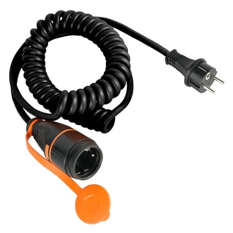 Electraline 01745 Spiral Verlängerung 5M 3G1.5 mit Steckdose Electralock, Stromanschlussverriegelungssystem da er ein versehentliches Trennen des angeschlossenen Geräts, Spezialkabel H07BQ-F, IP44