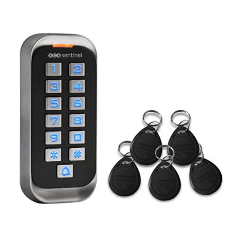 SCS Sentinel Tastencode Code Gate – kabelgebundene beleuchteten Tasten Digicode-Tastatur mit 5 RFID-CodeAccess-Badges – AAA0037, blau