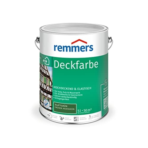 Remmers Deckfarbe blattgrün, 5 Liter, Deckfarbe für innen und außen, Wetterschutzfarbe viele Untergründe, hochdeckend, wetterfest