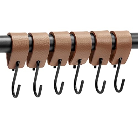 Brute Strength - S Haken Mit Lederschlaufe - Taupe - 24X - 12,5 x 2,5 cm - Kleiderhaken Garderobenhaken Fleischerhaken Leder
