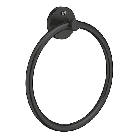 GROHE Start, Handtuchhalter ohne Bohren (Handtuchring für das Badezimmer, zum Bohren oder Kleben, inkl. Schrauben & Dübel, ohne Kleber, verdeckte Befestigung), rund,, schwarz, 411742430