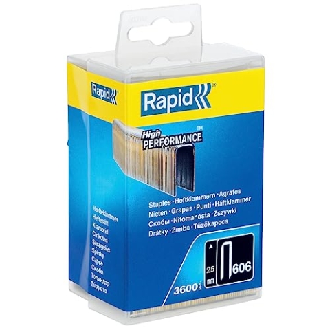 Rapid Tackerklammern Typ 606, 25mm Klammern, 3.600 Stk. Kunststoffbox, Schmalrückenklammern für Holz mit geharzte Oberfläche