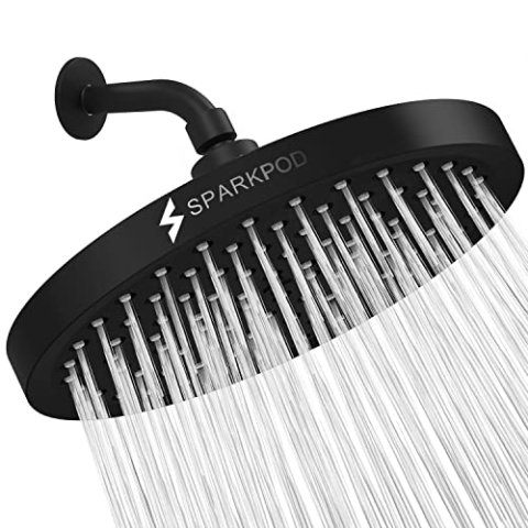 SparkPod Duschkopf – Hochdruckregen – Luxuriöser Look - Werkzeuglose 1-Minuten Installation - Verstellbarer Ersatz für Badezimmer Duschköpfe - Regendusche (Midnight Black Matte - Rrsh-8,20cm Round)