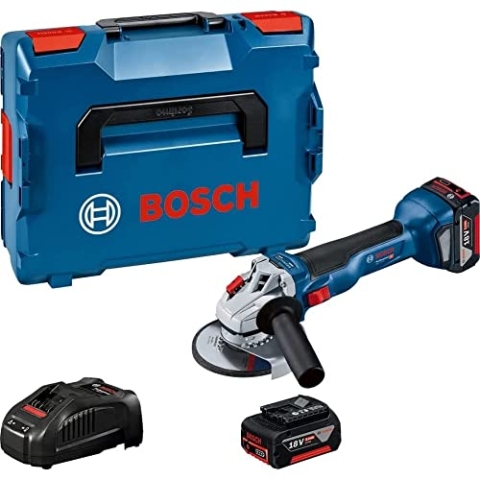 Bosch Professional 18V System Akku Winkelschleifer GWS 18V-10 (Scheiben-Ø: 125mm, inkl. 2x 5.0Ah Akku, Ladegerät GAL 1880, L-BOXX)