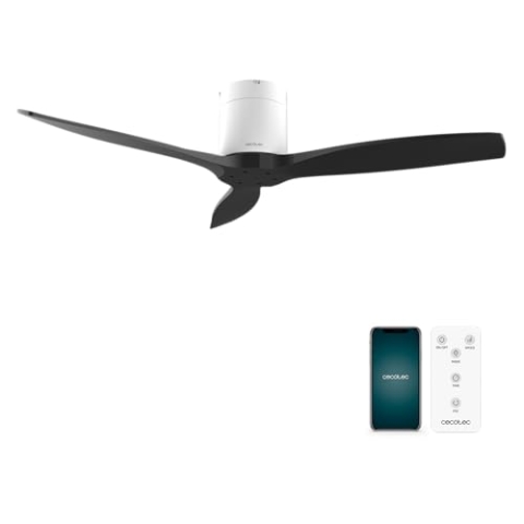 Cecotec - Deckenventilatoren EnergySilence Aero 5500 Aqua White&Black Connected, DC 40 W Motor, Wi-Fi-Steuerung, Innen- und Außengebrauch, 3 Flügel, 6 Geschwindigkeiten, Weiß & Schwarz