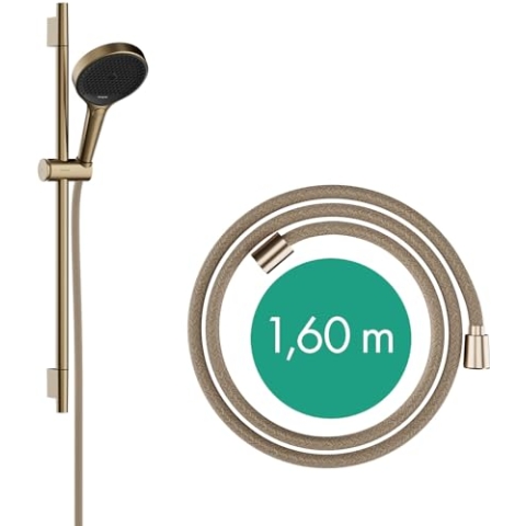 hansgrohe Rainfinity - Duschset, runder Duschkopf mit Brausestange 65cm, Halterung und Designflex Textil Brauseschlauch 160cm, Duschbrause mit 3 Strahlarten, Brushed Bronze