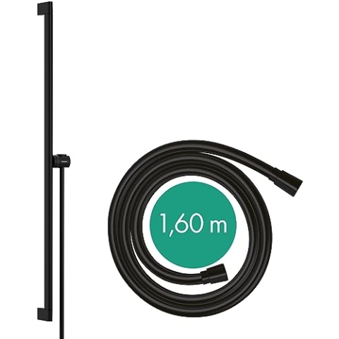 hansgrohe Brausestange Unica S Puro, Duschstange 90cm mit Brauseschlauch Isiflex 160cm und Easy Slide Duschkopfalterung, Mattschwarz