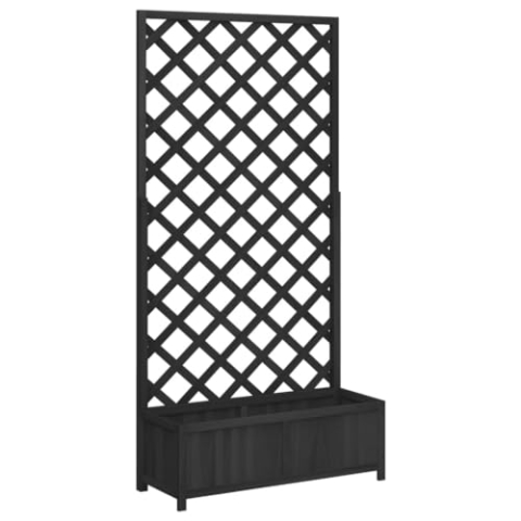 vidaXL Pflanzkübel mit Spalier, Pflanzgefäß mit viel Platz, Pflanzenkasten für Garten Terrasse, Blumenkasten Pflanztopf, Schwarz Massivholz Tanne