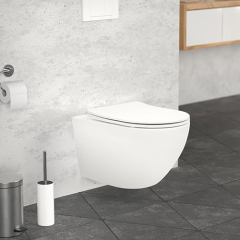 ECD Germany Spülrandloses Hänge-WC Keramik Weiß Matt Mit Nano Beschichtung, Wand-Toilette Lang 52 cm, WC-Sitz Abnehmbar Aus Duroplast Softclose Absenkautomatik, Tiefspüler Mit Lotus Effekt