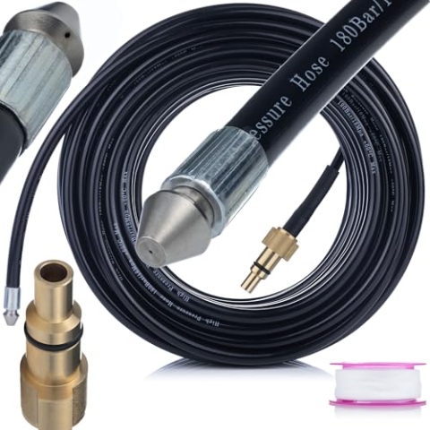 Rosfix Kanalreinigungsschlauch 35m – Teflonband | 160 Bar Druck | Lavor & Parkside kompatibel | Nylon verstärkt | Ideal für Abflussrohre | Hochdruckreiniger Zubehör