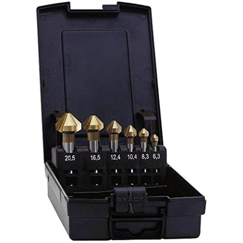Exact 05568 Kegelsenker Set, Ø 6,3-25,0mm, 90° HSS, TiN-Beschichtung, DIN 335C