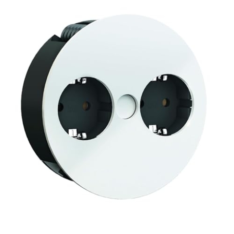 BACHMANN Einbausteckdose TWIST 2-fach 2m Kabel Tischsteckdose für Küche und Büro Weiß 931.250 (Nur 40mm Einbautiefe und integrierter Wasserablauf)