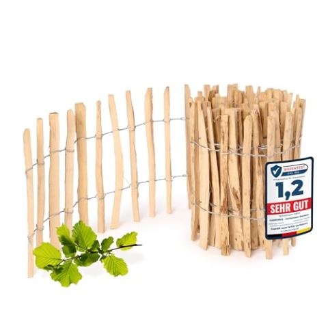 Garronda Gartenzaun zum Stecken aus Haselnüsse Zaun Garten Staketenzaun Beeteinfassung Holz Steckzaun Hochwertiger Gartenzaun für Ihren Garten GD-0079 (Lattenabstand: 3-5 cm, 50 cm x 500 cm)