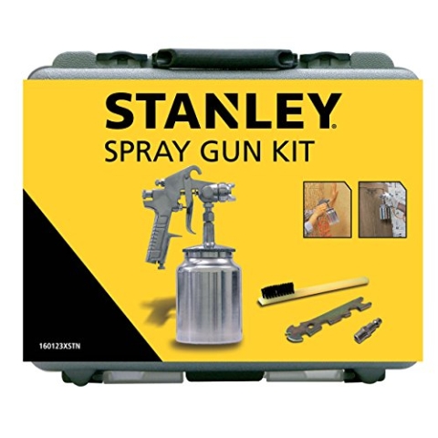 Stanley Farbsprühpistole für Kompressor 160123XSTN - inkl. Aufbewahrungskoffer, Schraubenschlüssel, Pinsel und Kupplung 1/4" - 4Bar - Metall - Silber