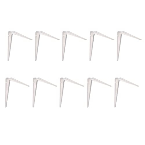 Amig - 10er Set Regalwinkel Edelstahl Mod. 1 | 10 Stuck Metallwinkel für Regale | Regalhalterung | Farbe: Weiß | Maße: 400 x 350 mm | Empfohlenes max Gewicht: 40 kg
