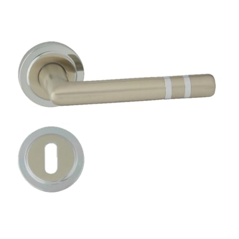 domino Türgriff Drückergarnitur BB-Buntbart Set Rund-Rosette Türklinke für Bürotür, Kellertür & Innentür Türbeschläge aus Messing Chrom/Nickel Türdrückergarnitur PALLAS-R M6/M9