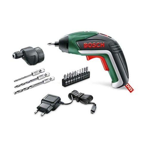 Bosch Home and Garden IXO Drill Akku-Schrauber "Easy", Bohraufsatz, 3 Bohrer, 2/3 / 4 mm, 10 Bits, Micro USB Ladegerät, Metallverpackung, 3,6 V, 1,5 Ah, 06039A8007