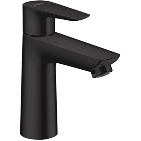 hansgrohe Waschtischarmatur Talis E, Wasserhahn Bad mit Auslauf Höhe 110 mm, mit Zugstange, Badarmatur wassersparend, Mattschwarz