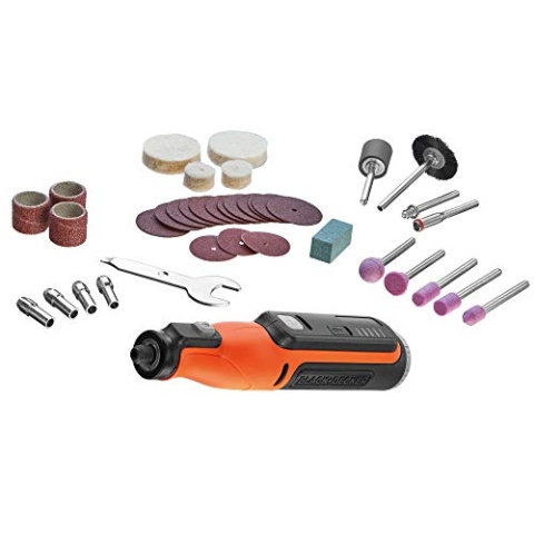 Black+Decker Akku-Multifunktionswerkzeug mit 36-tlg. Zubehör BCRT8I (7.2V, 1.5Ah, Universal-Feinbohrschleifer mit LED-Licht, zum Schneiden, Schleifen, Polieren und Schmirgeln, inkl. USB-Ladekabel)