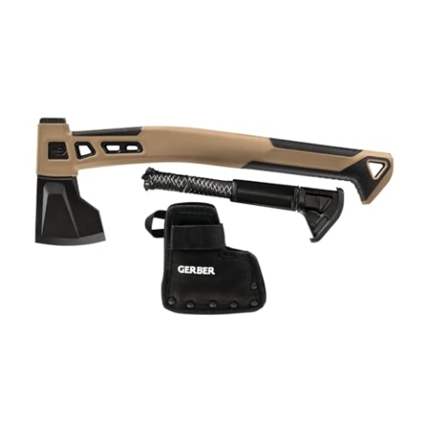 Gerber Camping- und Outdoor-Beil, Inklusive Holster, Mit Paracord und Staufach, Bushcraft Axe, Gehärteter Stahl mit PTFE Beschichtung, Braun, 31-003789