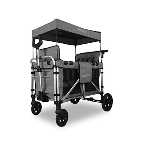 FUXTEC faltbarer Bollerwagen FX-CTXL900 Premium Grau - klappbar mit Dach, Vorder- und Hinterrad-Bremse, Vollgummi-Reifen, montierbare Sitzerhöhung, Sicherheitsgurt für Kinder - Das Original