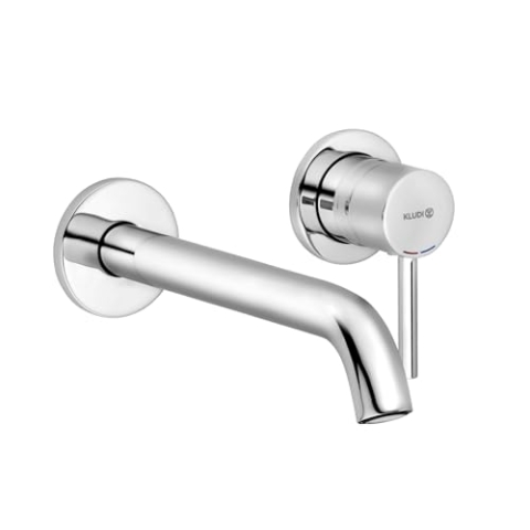 KLUDI BOZZ Zweiloch Waschtischarmatur Unterputz, Waschbeckenarmatur zur Wandmontage mit Auslauflänge 23 cm, Wasserhahn Bad wassersparend, Armatur Badezimmer in Chrom