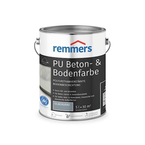 Remmers PU Beton- und Bodenfarbe, silbergrau, seidenmatt, 5 Liter, Betonfarbe, für Beton/Estrich/Zementfaserplatten, belastbar und chemikalienbeständig