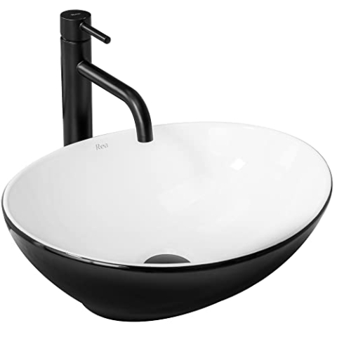 Rea Aufsatzwaschbecken Sofia White Black Waschtisch Handwaschbecken Waschschale Waschbecken für Badezimmer aus hochwertiger Keramik 410 mm x 345 mm x 150 mm (schwarz/weiß)