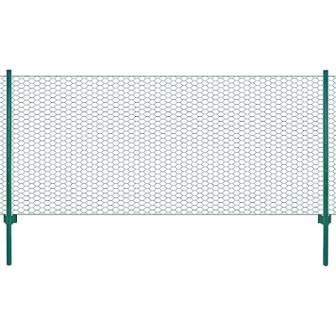 vidaXL Maschendrahtzaun mit Pfosten Komplett Set Maschendraht Zaun Zaunset Gartenzaun Drahtzaun Gehege Kaninchendraht Stahl 25x0,5m Grün 13mm