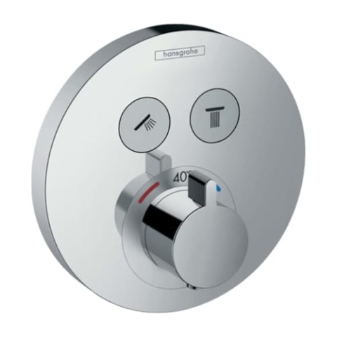 hansgrohe ShowerSelect S - Duschthermostat Unterputz, Duscharmatur mit Sicherheitssperre (SafetyStop) bei 40° C, rundes Thermostat für die Dusche, Mischbatterie für 2 Verbraucher, Chrom, 72859670