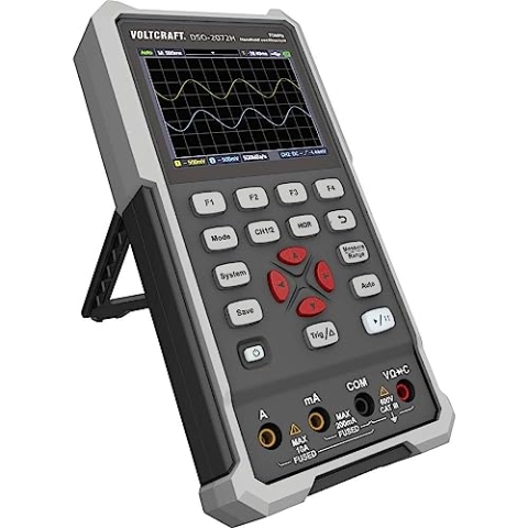 VOLTCRAFT DSO-2072H Oszilloskop I Handgerät mit 2 analogen und 2 digitalen Eingängen I 70 MHz Bandbreite I 8 Bit Auflösung - 8.89 cm (3.5") Bildschirm I CAT II 400 V Messkategorie