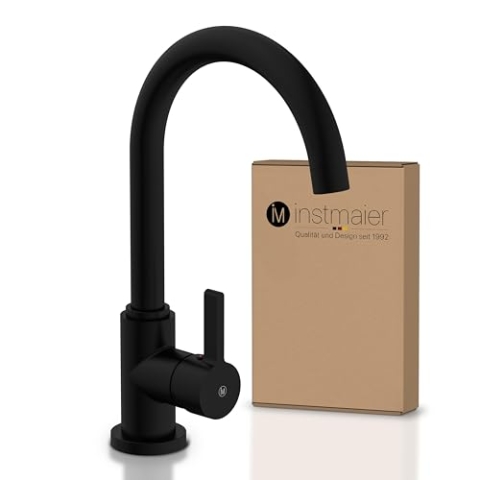 instmaier K3 Küchenarmatur | Wasserhahn Küche Schwarz matt | Spültischarmatur mit hohem Auslauf | Armatur für Küchenspüle | Einhebelmischer | Mischbatterie 360° schwenkbar