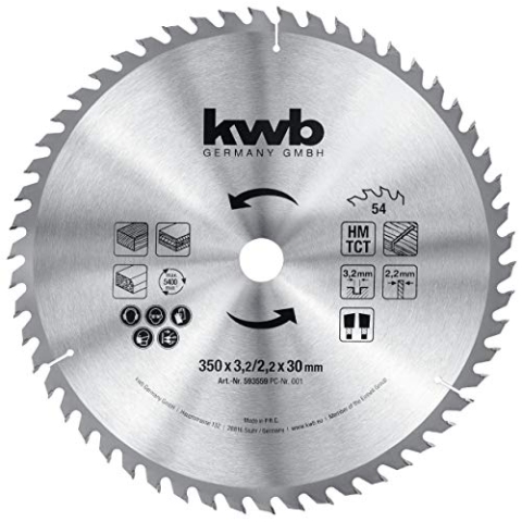 kwb BAU-Kreissägeblatt 350 x 30 - Universeller Einsatz für mittlere Schnitte - Wechselzahn - Z-54 Zähne - Made in Germany