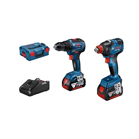 Bosch Professional 18V System Akkuschrauber-Set GDX 18V-200 & GSR 18V-55 (inkl. 2 x GBA 18V 4.0Ah Akku + Ladegerät GAL 18V-40, in L-BOXX), Blau