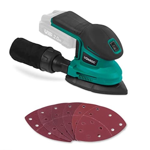 VONROC Deltaschleifer Akku, Dreieckschleifer, Multischleifer - Schleifgerät, Handschleifer mit Staubbehälter 20V exkl. Akku & Ladegerät - Für Holz, Kunststoff, Metall - inkl. 6 Schleifpapier