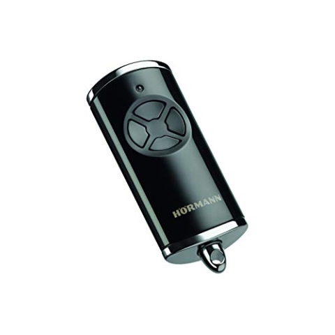 Hörmann Handsender HSE 4 BS (Frequenz 868 MHz, Hochglanz schwarz, Garagentorantrieb mit Chrom-Kappen, Batterien, Maße 28x70x14 mm, inkl, Schlüsselring) 4511561