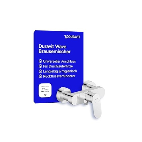 Duravit Wave Duscharmatur Aufputz für 1 Verbraucher, Badewannenarmatur mit Rückflussverhinderer, Einhebel-Brausemischer mit Keramikmischsystem, Chrom
