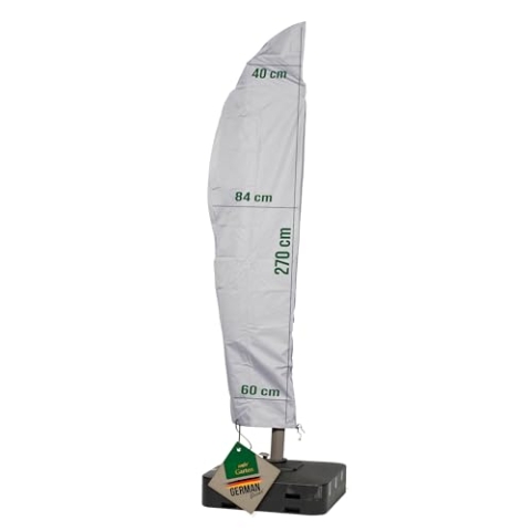 Mehr Garten Premium Protect Sonnenschirm Abdeckung für gebogene Ampelschirme, 270x40/84/60 cm, hellgrau, bis Ø 400 cm, atmungsaktives 2-lagiges Polyestergewebe wasserdicht und UV-beständig