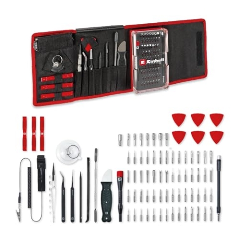 Original Einhell 84-tlg. Präzisions- und Elektronik-Reparatur-Set (Präzisionsbits und -stecknüsse, Schraubendreher-Bithalter, flexible Wellenverlängerung, Erdungsarmband, Spudger)