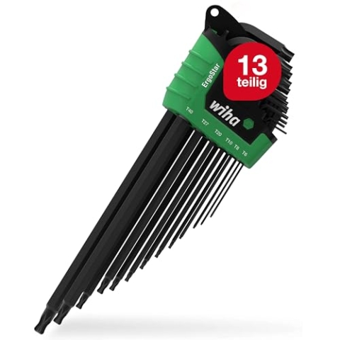 Wiha Stiftschlüssel Set 13-tlg. im ErgoStar Halter TORX I T5-T45 I Kugelkopf I schwarzoxidiert I Winkelschlüsselsatz I Torxschlüsselsatz (43847)