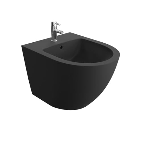 LAVITA Universal Wand Bidet, WC mit Hahnloch und Überlaufschutz aus Keramik 35,5 x 51 x 34 cm Sitzwaschbecken zur Montage an der Wand, Sinto Black, Wandmontage