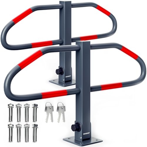MONZANA® 2x Parkplatzsperre 4 Schlüssel klappbar integriertes Schloss Stahl Robust Parkpfosten Parkplatzbügel Sperrpfosten