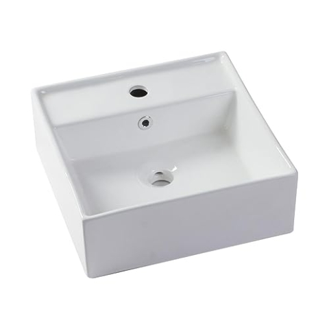 Vente-unique-Aufsatzwaschbecken viereckig - Keramik - 41 cm - Weiß - VERINI