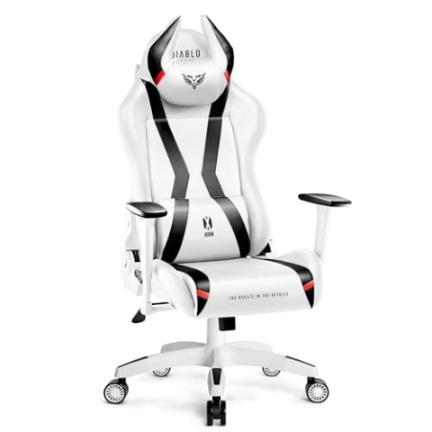 Diablo Gaming Stuhl X-Horn 2.0 Bürostuhl Gamer Chair Schreibtischstuhl 3D Armlehnen Ergonomisches Design Nacken/- Lendenkissen Kunstleder Wippfunktion Weiß King (XL)
